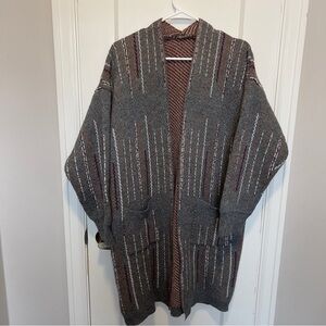 Thick Cardigan, Knit, Sweater, Vertical Stripes, Gray, Burgundy, Cozy & Warm!